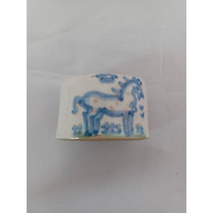 Vintage Mary A. Hadley Pottery Hand painted, signed Napkin Ring Country Horse
